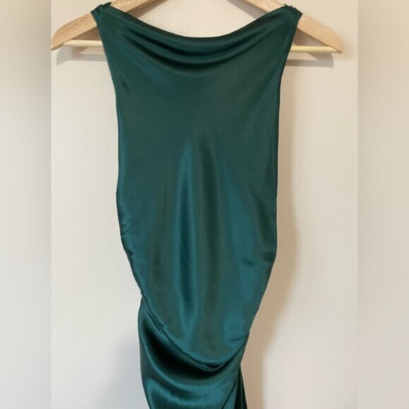 NEW Reformation Anaiis Long Silk Dress Forest Dark Green | US 4 UK 8 - Picture 5 of 14